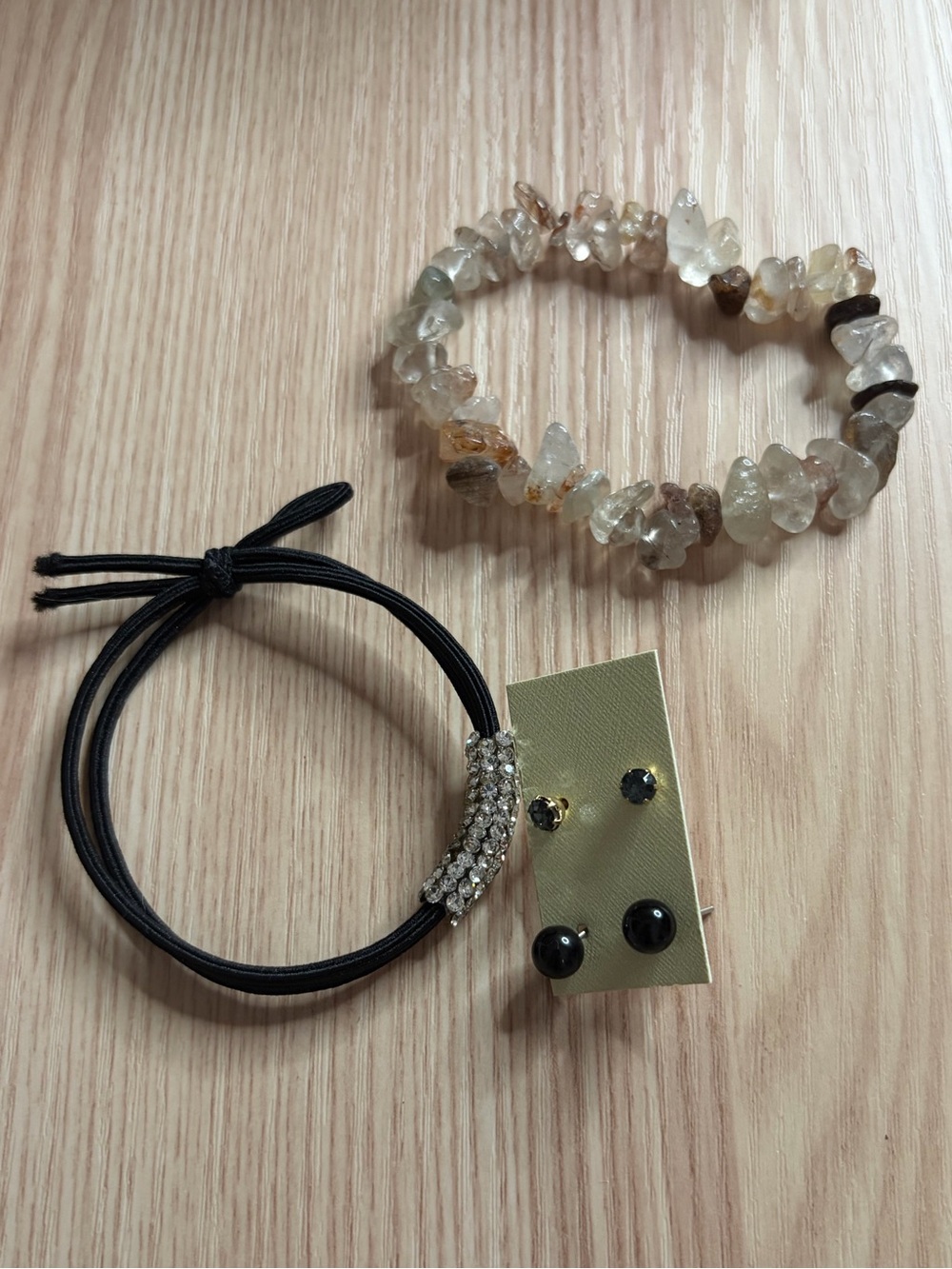 ⚡️ Black and Natural Gemstone Earrings and Bracelet Set